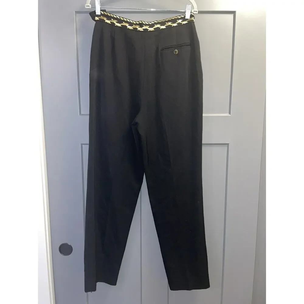 Vintage Adam Douglas X Adrianna Papell Womens Trousers Gold Embroidered Dolphins
